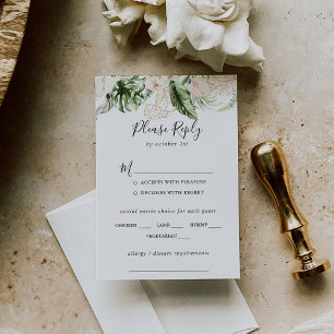 Gold Tropical Foliage Wedding Menu Choice RSVP