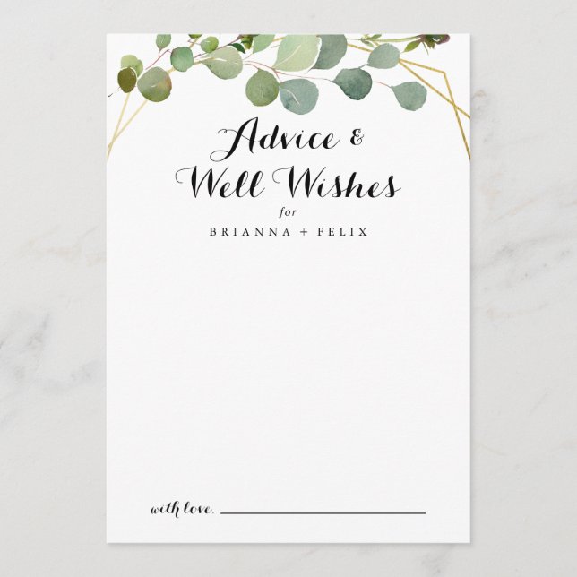 Gold Tropical Green Leaves Wedding Well Wishes Advice Card (Front)