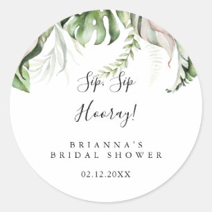 Gold Tropical Green Sip Sip Hooray Bridal Shower Classic Round Sticker