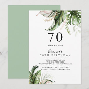 Gold Tropical Greenery 70th Birthday Party Invitation