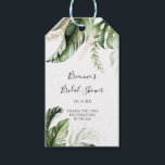 Gold Tropical Greenery Bridal Shower Gift Tags<br><div class="desc">These gold tropical greenery bridal shower gift tags are perfect for a modern wedding shower. The design features hand-painted watercolor gold and green palm and banana leaves with pink flowers neatly arranged into beautiful bouquets.</div>