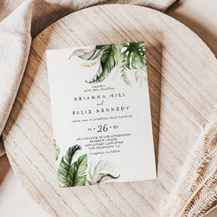 Gold Tropical Greenery Casual Wedding Invitation