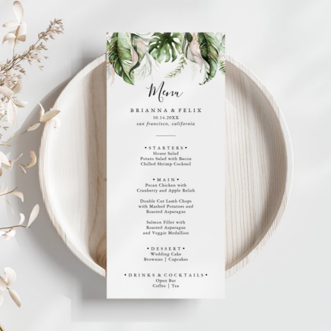 Gold Tropical Greenery Dinner Menu (Creator Uploaded)