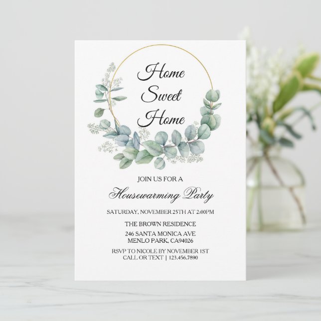  Gold Tropical Greenery House Warming Party Invitation (Standing Front)