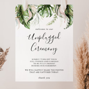 Gold Tropical Greenery Unplugged Ceremony Sign