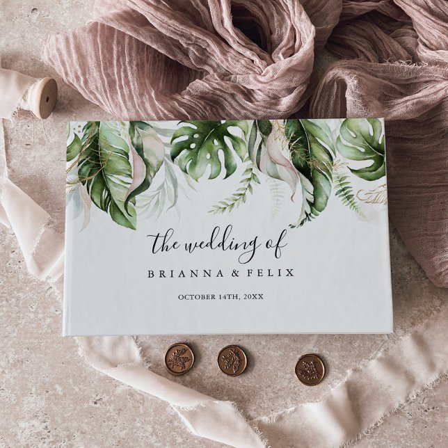 Gold Tropical Greenery Wedding Guest Book (Creator Uploaded)