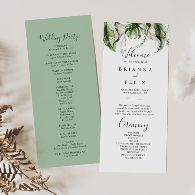 Gold Tropical Greenery Wedding Program Programme (Creator Uploaded)