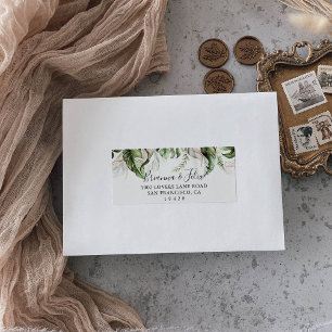 Gold Tropical Greenery Wedding RSVP Address Label