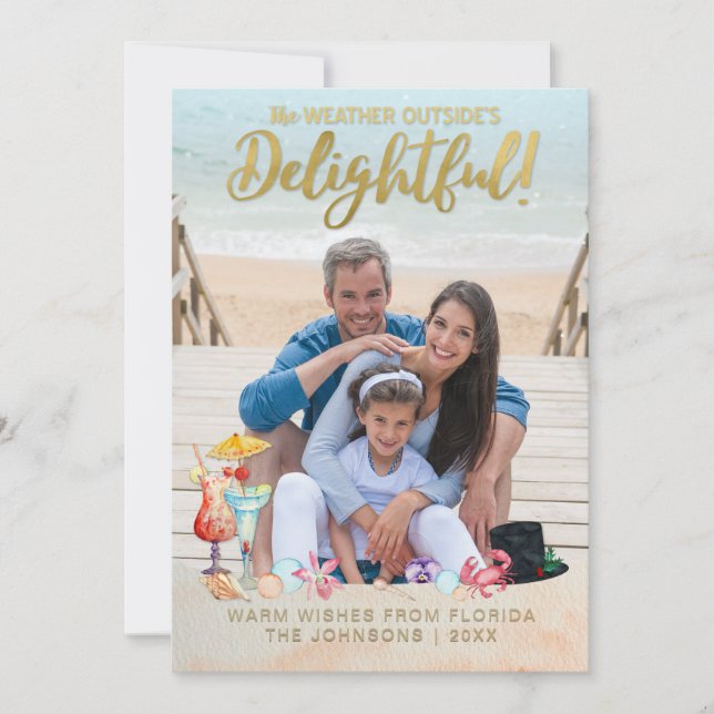 Gold #Tropical #Holidays Christmas Florida Photo Holiday Card (Front)
