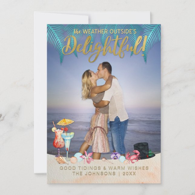 Gold Tropical Holidays Christmas in Florida Photo Holiday Card (Front)