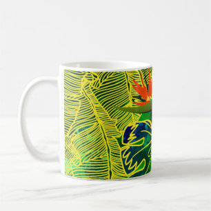 Gold Tropical Jungle Green Leaves Watercolor Coffee Mug