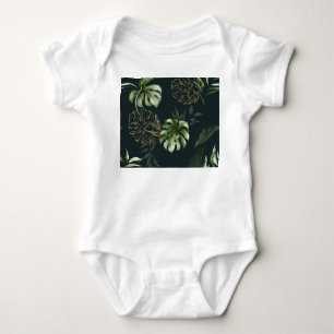 Gold Tropical Leaves: Dark Watercolor Baby Bodysuit