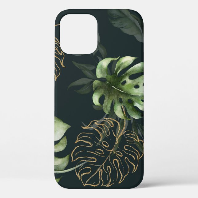 Gold Tropical Leaves: Dark Watercolor Case-Mate iPhone Case (Back)