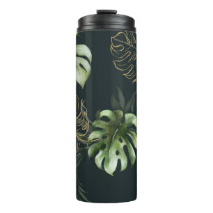 Gold Tropical Leaves: Dark Watercolor Thermal Tumbler