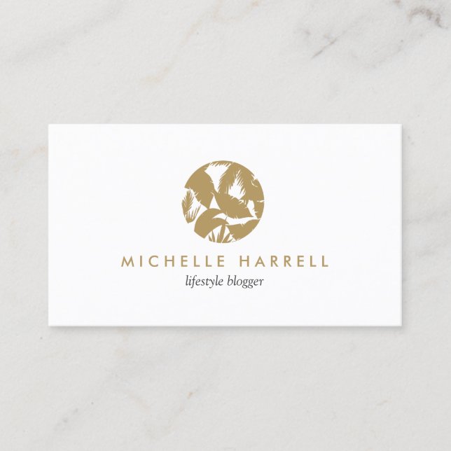 Gold Tropical Leaves Logo Business Card (Front)