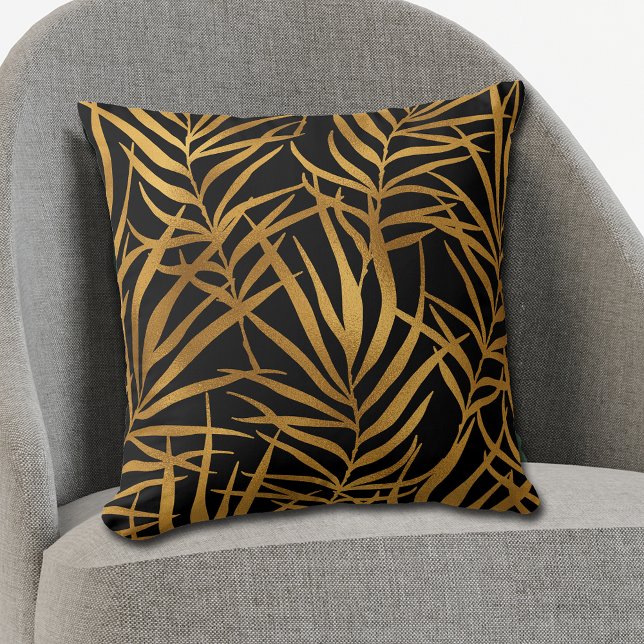 Gold Tropical Leaves on Black Cushion (Creator Uploaded)
