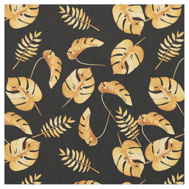 Gold Tropical Leaves Pattern Fabric (Close Up)