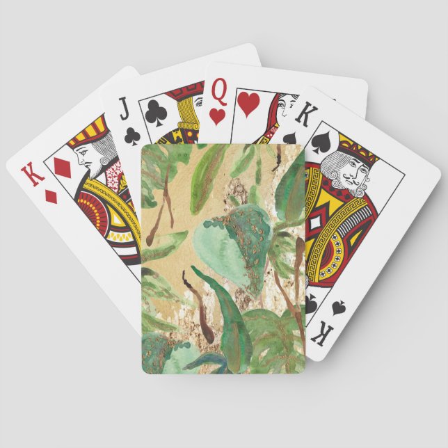 Gold Tropical Leaves Playing Cards (Back)