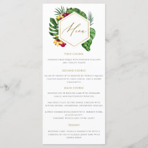 Gold Tropical Leaves Wedding Menu