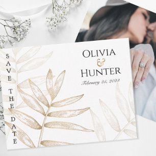 Gold Tropical Palm Photo Save the Date Card
