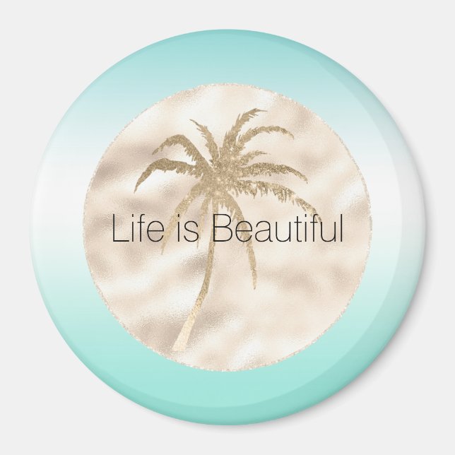 Gold Tropical Palm Tree Mint Aqua Ombre            Magnet (Front)