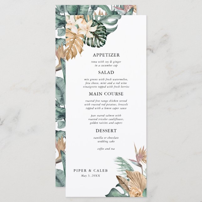 Gold Tropical Pampas Wedding Menu (Front/Back)