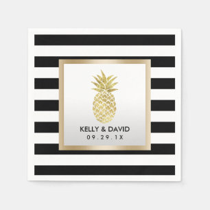 Gold Tropical Pineapple Modern Stripes Wedding Napkin