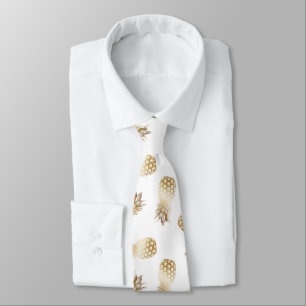 Gold Tropical Pineapple Pattern Aloha Tie