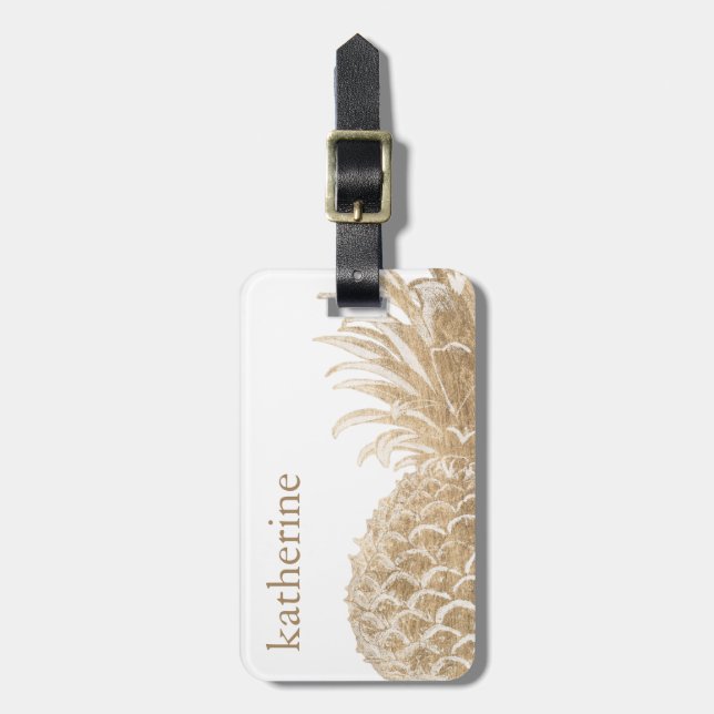 Gold Tropical Pinneapple Luggage Tag (Front Vertical)