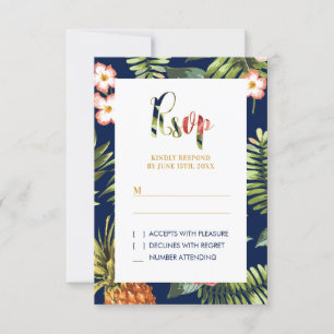 Gold Tropical Summer Wedding RSVP Insert Card