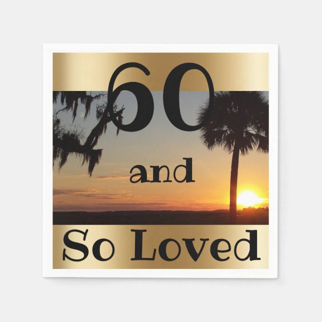 Gold Tropical Sunset 60th Birthday Party Napkins (Front)