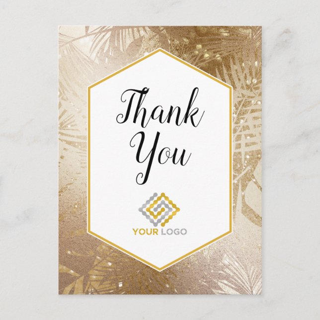Gold Tropical Thank You Logo Business Postcard (Front)