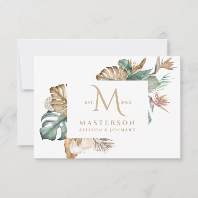 Gold Tropics Monogram Thank You Card (Front)