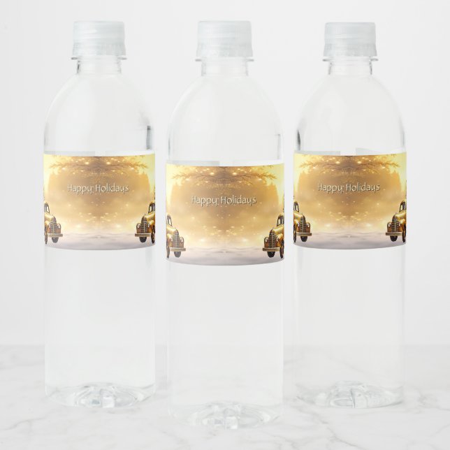 Gold Truck Christmas Holiday Water Bottle Label (Bottles)