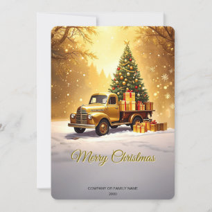 Gold Truck Christmas Tree Holiday Card