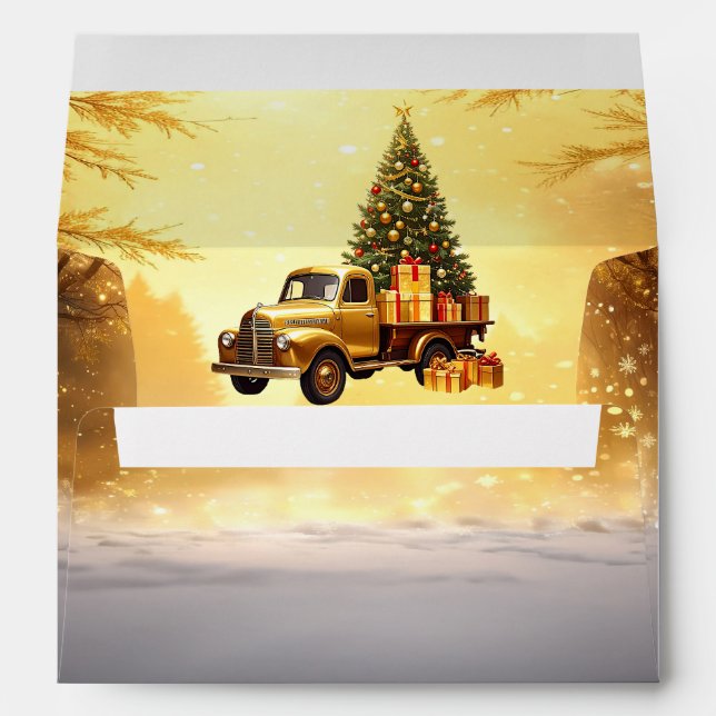 Gold Truck Christmas Tree Holiday Envelope (Back (Bottom))