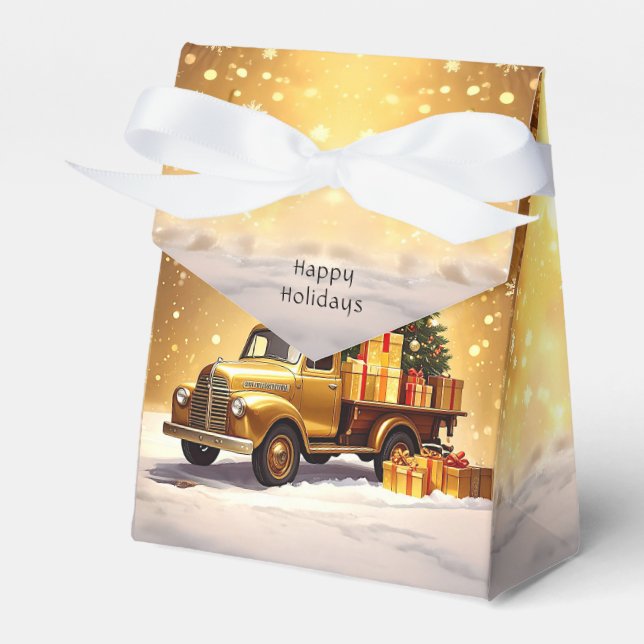 Gold Truck Christmas Tree Holiday Gift Box (Front Side)
