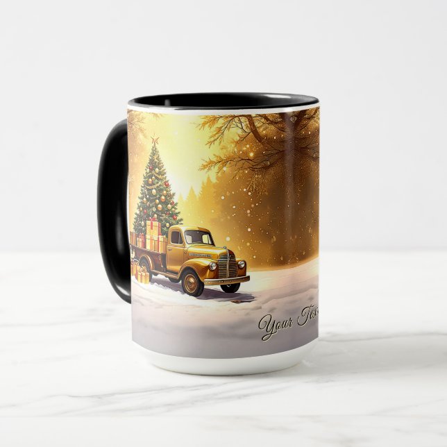 Gold Truck Christmas Tree Holiday Mug (Front Left)
