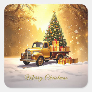 Gold Truck Christmas Tree Holiday Sticker