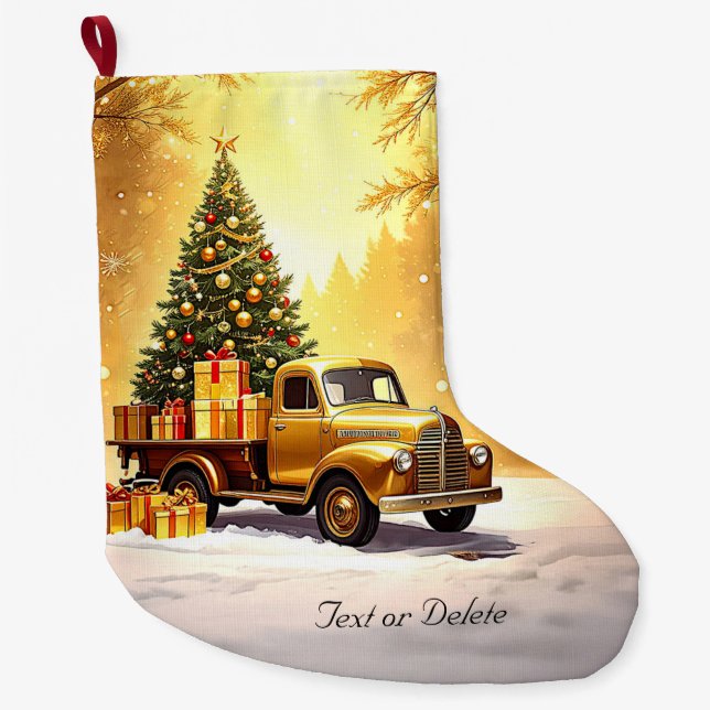 Gold Truck Christmas Tree Holiday Stocking (Front)
