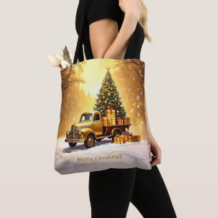 Gold Truck Christmas Tree Holiday Tote Bag