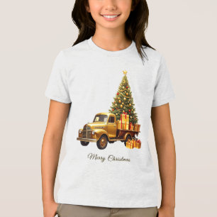 Gold Truck Christmas Tree Holiday Tri-Blend Shirt