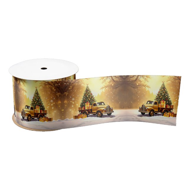 Gold Truck Christmas Tree Satin Ribbon (Spool)