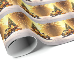 Gold Truck Christmas Tree Wrapping Paper