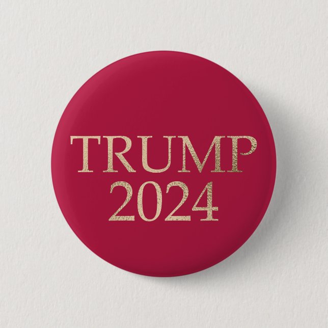 Gold Trump 2024 on Red 6 Cm Round Badge (Front)