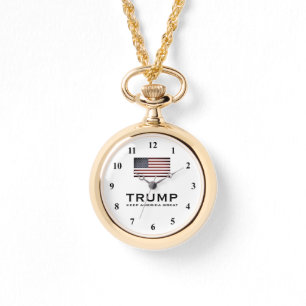 Gold Trump necklace watch for republican women