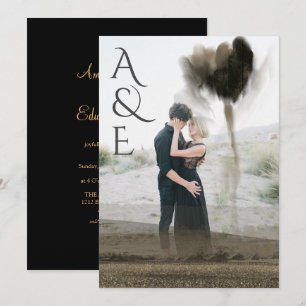 Gold Tulip Flower Abstract Overlay Photo Wedding Invitation