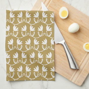 Gold Tulip Pattern Tea Towel