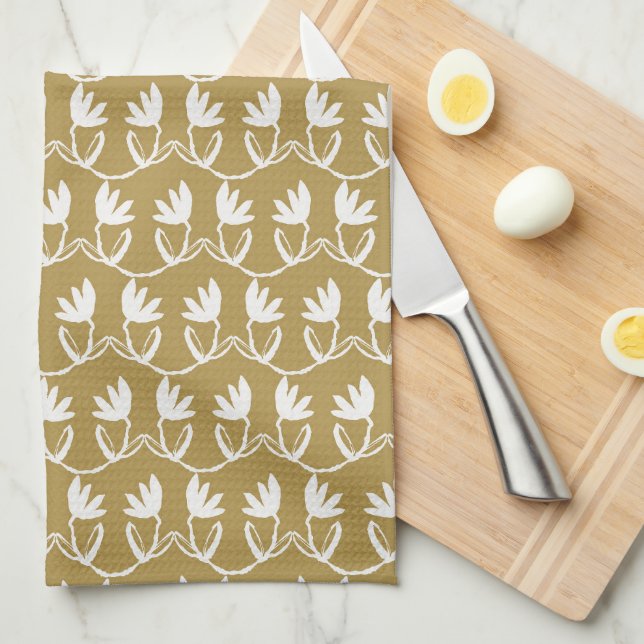 Gold Tulip Pattern Tea Towel (Quarter Fold)
