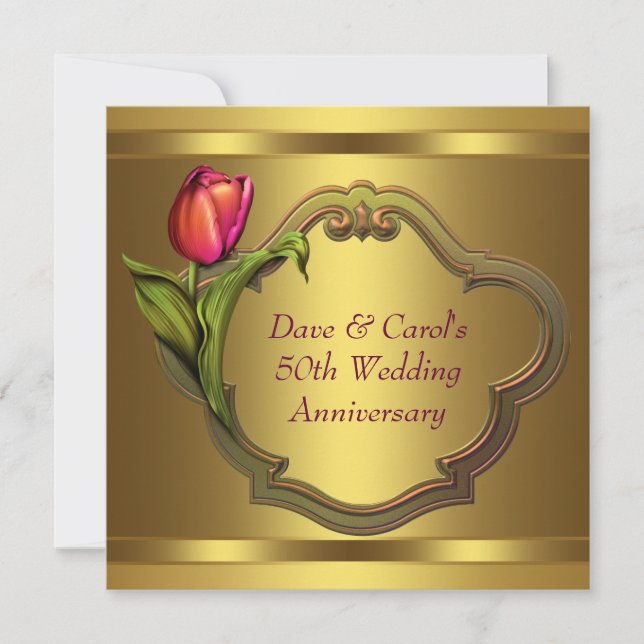 Gold Tulips 50th Wedding Anniversary Invitation (Front)